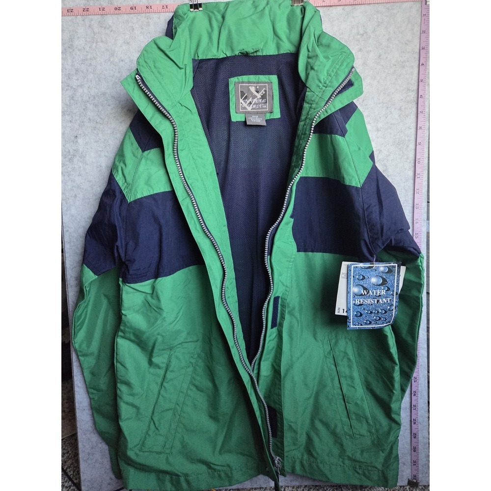 Extreme Limit Youth Water Resistant Hooded Jacket Green Navy Size 14/16